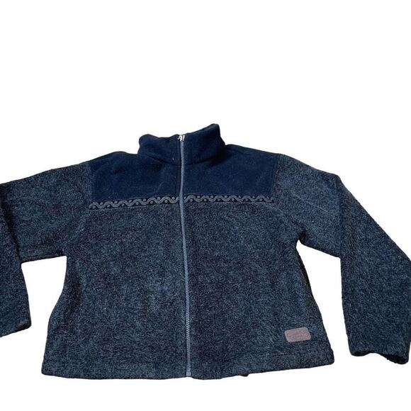 Horny Toad Jacket Fleece & tweed full zip coat two tone black SZ M - Picture 2 of 9